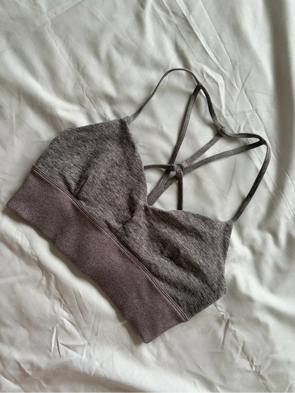 ALO Yoga Alosoft Lavish Bra Strappy Back Heathered Mauve Pink Size M